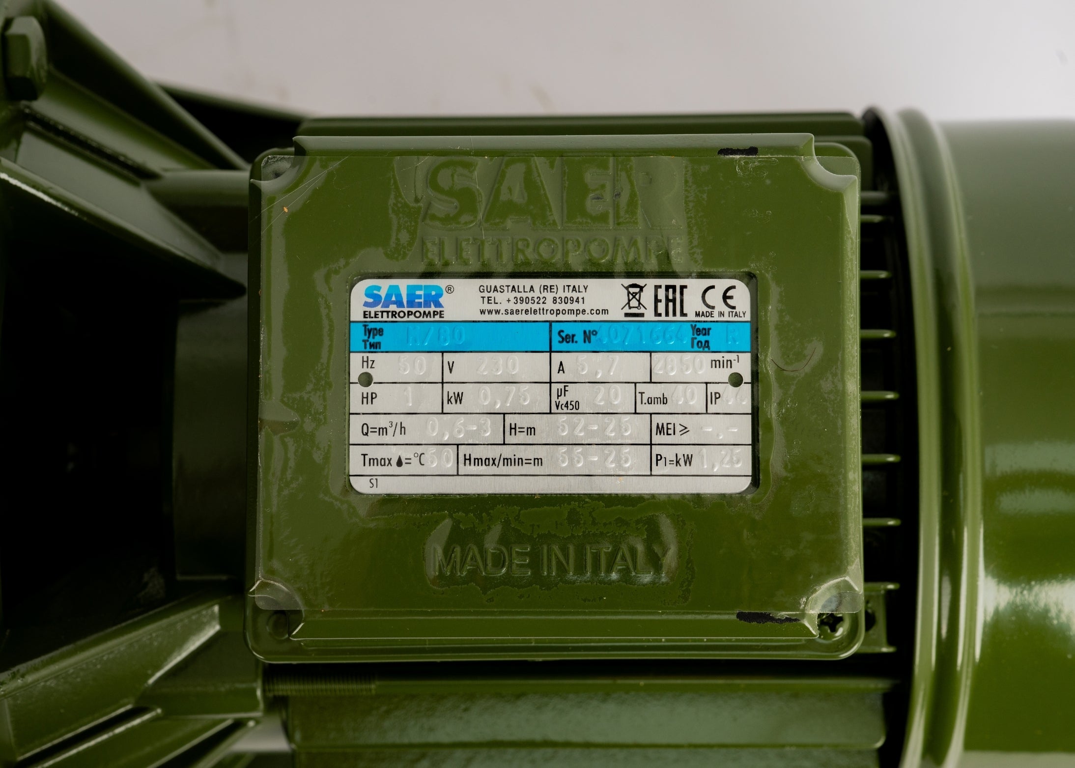 Saer M80-N-230V-1HP-1PH-50HZ+TE