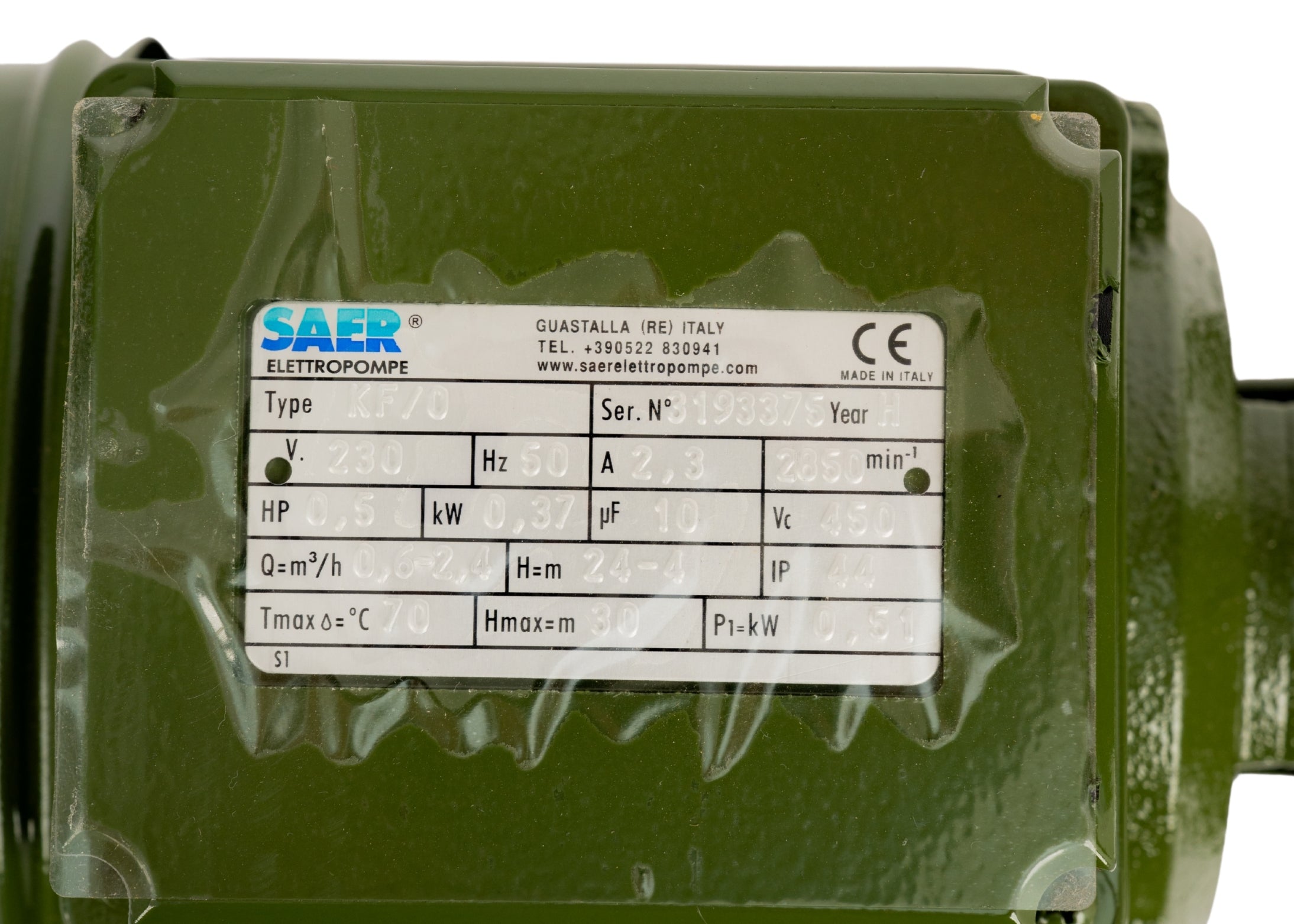 KF0 V230 0.5HP 1PH 50HZ +TE